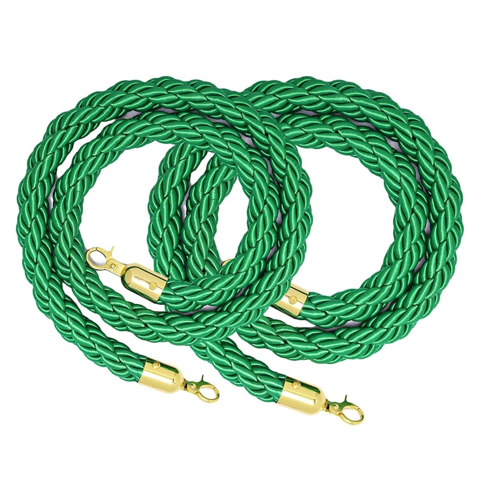 Aioneer Crowd Control Barriers Rope, Stanchion Cord For Party/Picnic - Hanging Twisted Ropes With Gold Hooks, Pack Of 2 - Airports Hotels Banks-Green-120cm/3.9ft