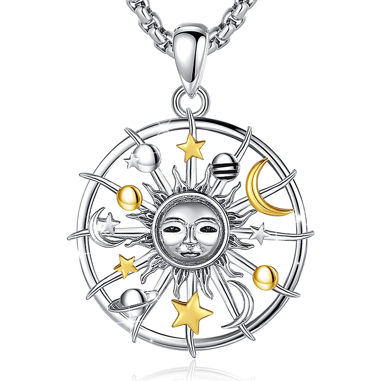 CELESTIA Colgante Sol Luna y Estrella Azul Ópalo Collar Plata de ley 925 Joyas Te Quiero Regalos para Mujer Mama Hija Novia
