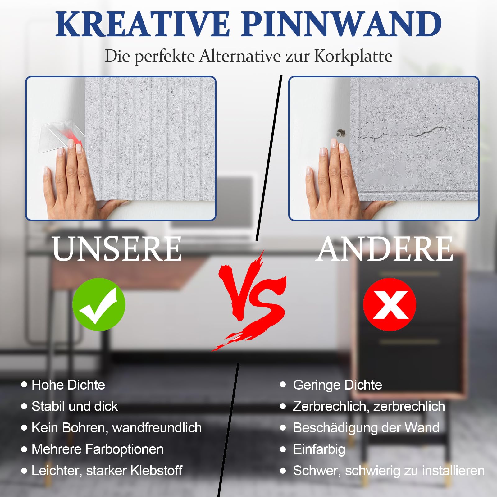 Große Filz Pinnwand Selbstklebend,12 Stück 30x30cm Korkwand Filz-Wandpaneele Dekorative Pinnwand Tack Board für Zuhause, Schule, Bürowände