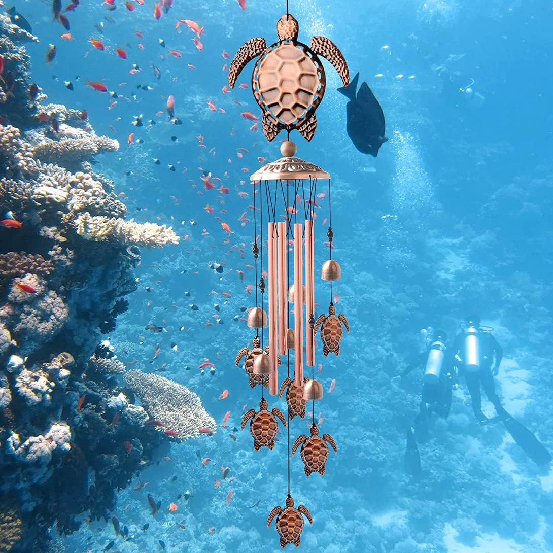 Wind Chimes,Brass Wind Chime Unique,Retro Windchimes Garden Decor,Party Outside，Best Gifts for Mom、Friends with S Hook Hooks Indoor and Outdoor Decorations (Turtle)