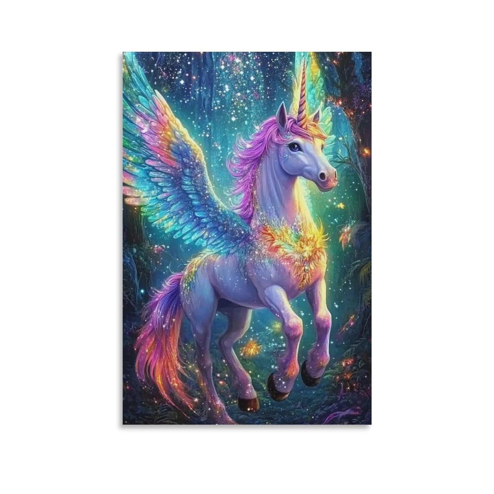 KRECDKQ Unicorn Poster for Girls Bedroom,Unicorn Colorful Wings Motivational Wall Art,Aesthetic for Nursery Dorm Or Living Room Inspirational Decor