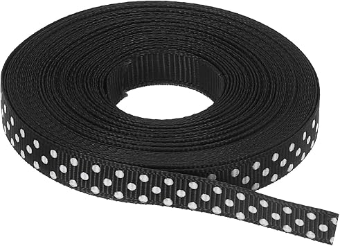 MECCANIXITY Grosgrain Ribbons 25 Yards 3/8 Inch Black with White Dots Ribbon Bow Decoration for Crafts Gift Wrapping Wedding DIY Handmade