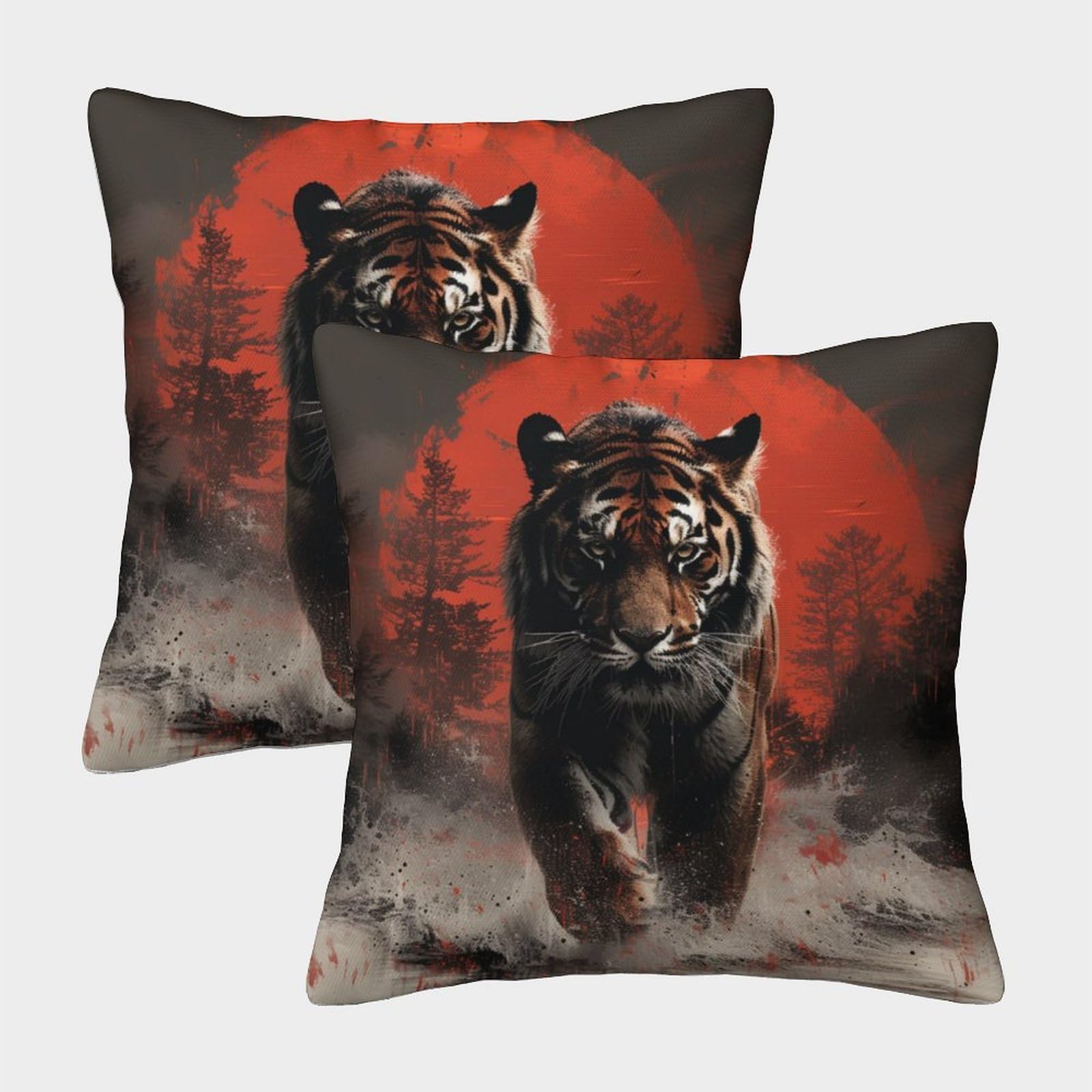 DCABEIOOE Tiger Cushion Covers 2Pcs Home Decor Tiger Cushions Square Throw Pillow Covers for Living Room Sofa Couch Bed 40x40cm