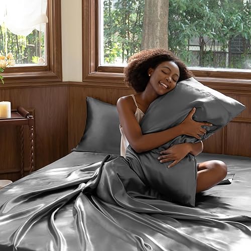 Miniatura 7 de Juego de sábanas de satén CozyLux de microfibra sedosa con bolsillo profundo, sábana bajera plana y fundas de almohada, suave y suave