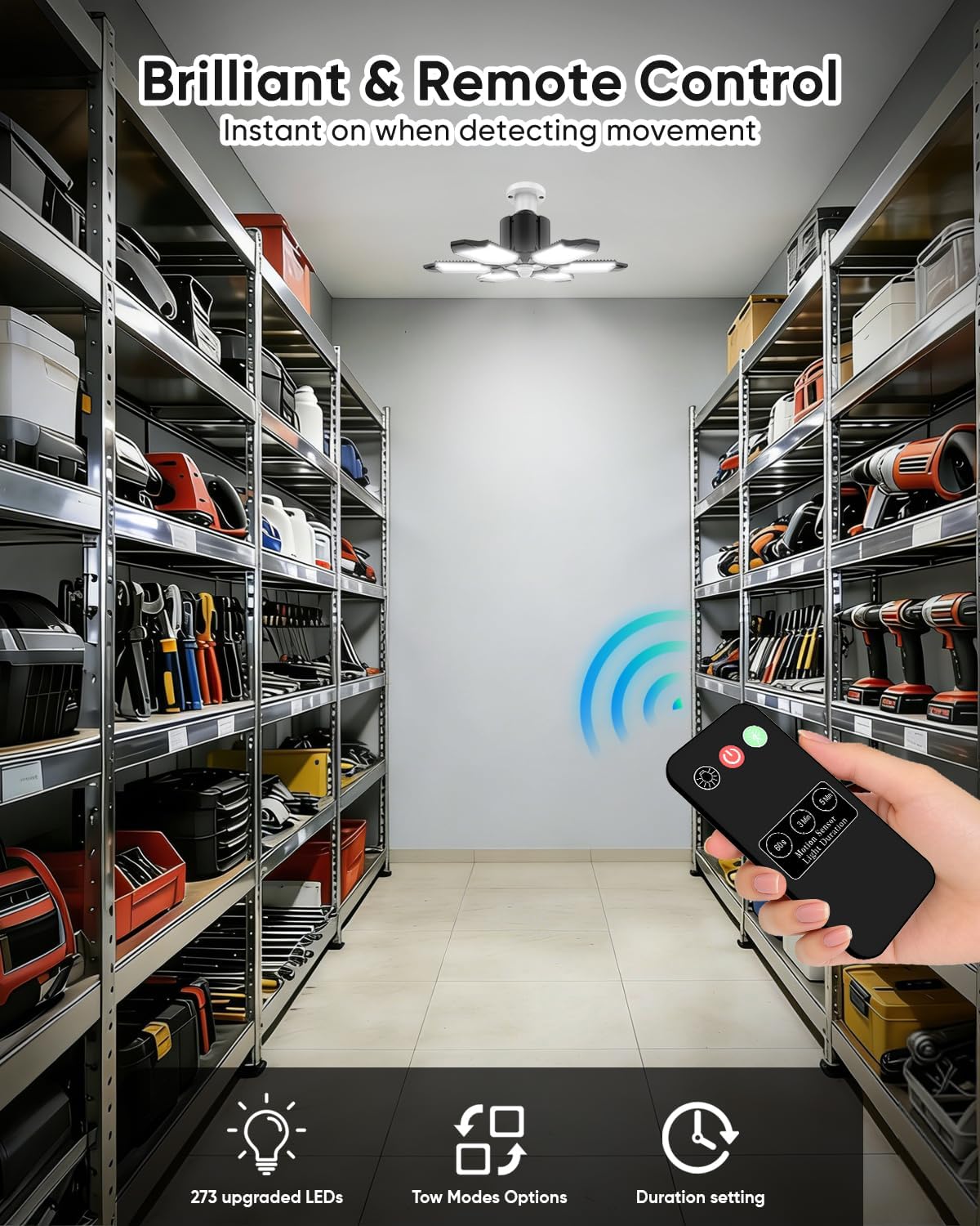 Motion Sensor Garage Light with Remote, 15000LM Motion Sensor Shop Light with Timer, 6500K Indoor Motion Activated LED Light for Garage, Workshop, Utility Room, Basement (1 Pack)
