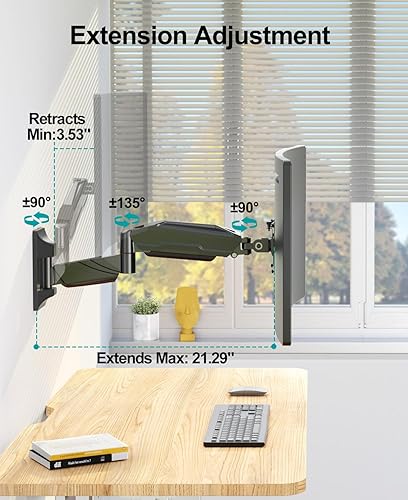 Miniatura 9 de MOUNT PRO Soporte de pared para monitor para pantalla de computadora ultraancha de 35 pulgadas26.4 libras, brazo de monitor único de alta