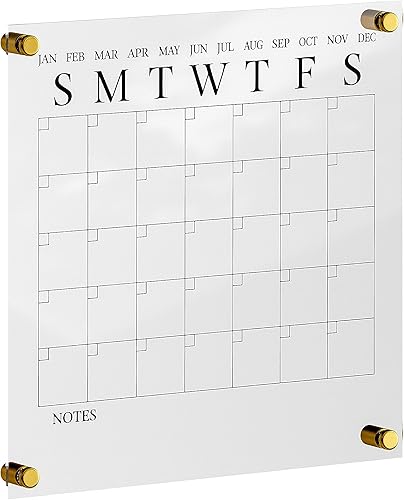 Miniatura 4 de Martha Stewart Grayson - Calendario de pared acrílico de borrado en seco con marcador de borrado en seco, cuadrado de 14 pulgadas, transparente con