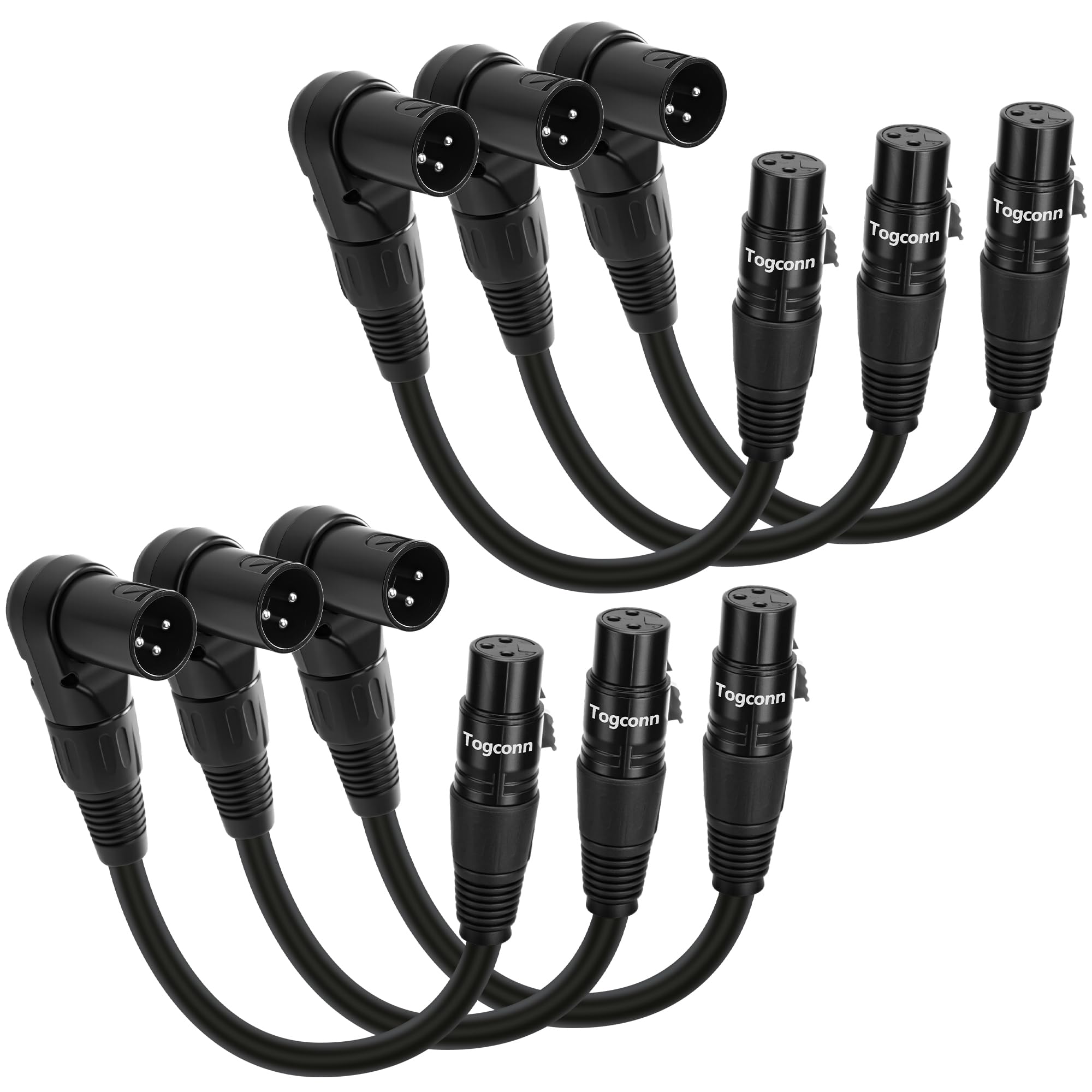 Paquete de 6 adaptadores de cable de extensión de micrófono XLR en ángulo recto de 0.6 pies, conector XLR macho a hembra recto de 3 pines para altavoz, estudio de grabación, mezclador de micrófono