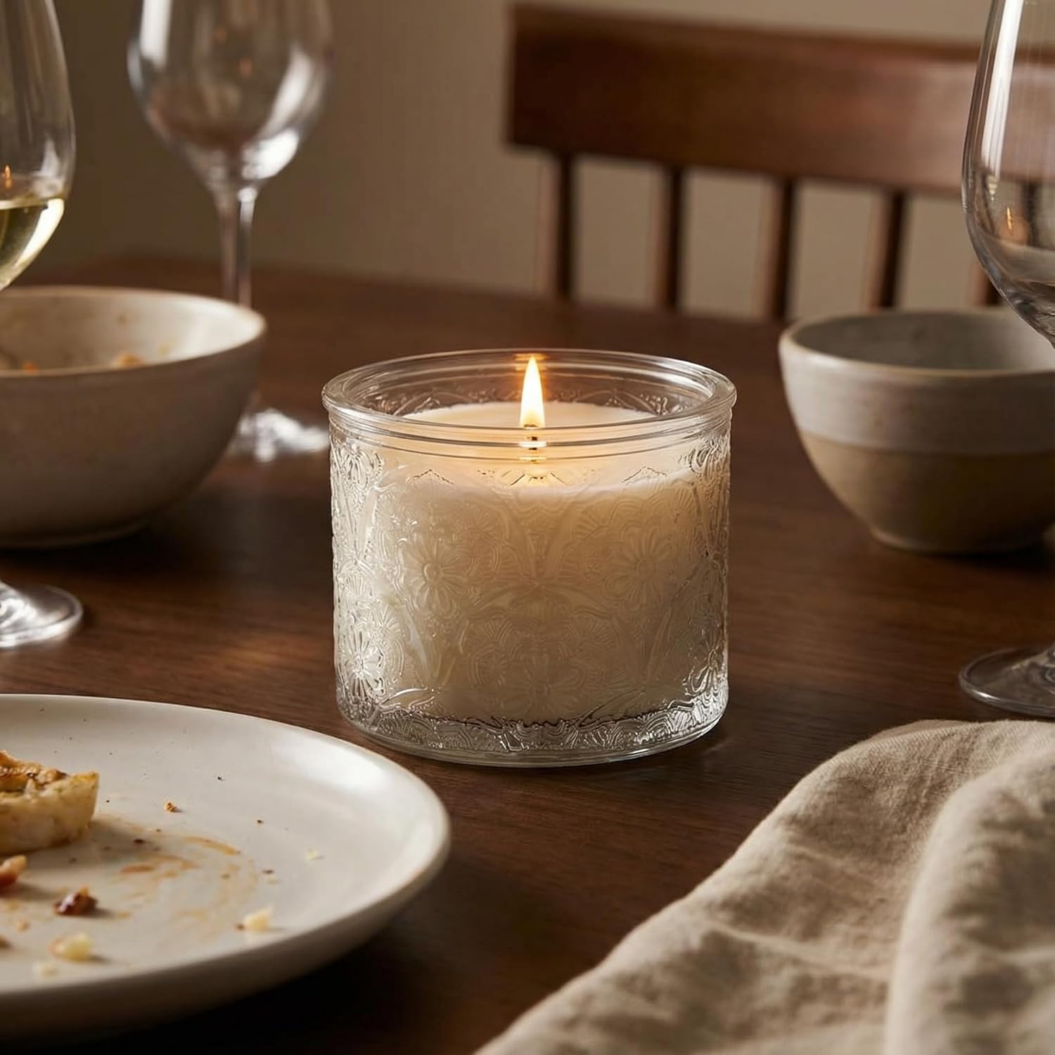 10 oz Embossed Glass Candle Container with Tin Lids and Labels, Candle Jars for Making Candles,Mandala Design - Pack of 9 (Multicolor)