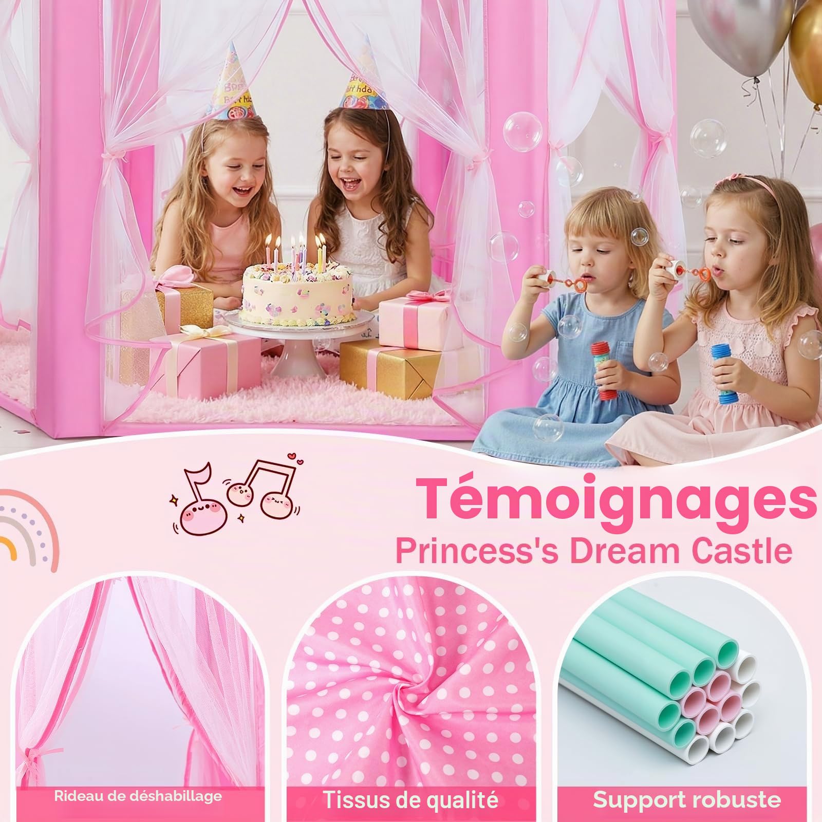 Sumbababy Tentes de Jeu pour Enfants - Tente de Princesse château avec Tapis - Fée hexagonale - Jouet pour Enfants ou Jeunes Enfants - Jeux d'intérieur - Rose