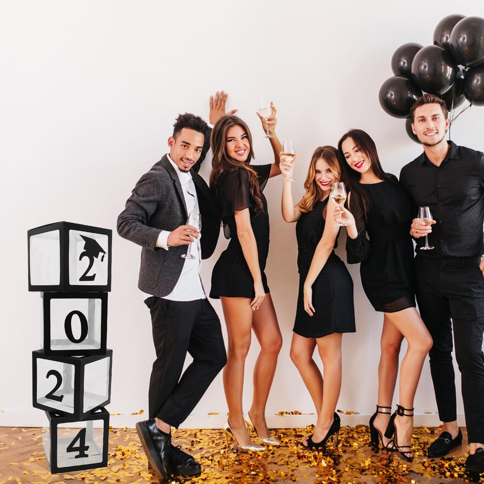 Gatuida Ballonboxen für Schulabschluss, Faltbare und Wiederverwendbare Ballonaufbewahrungskoffer aus Papier und Pvc in Schwarz Ballonbox für Abschlussfeier zur Schaffung
