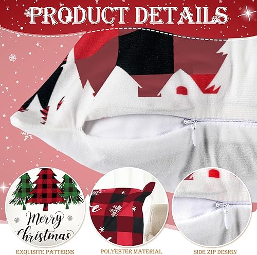 Miniatura 3 de Ganeen 12 fundas de almohada de Navidad, diseño de búfalo rojo y negro, decoraciones navideñas de 18 x 18 pulgadas, fundas de almohada de Feliz
