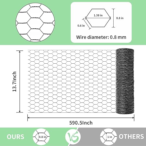 Miniatura 23 de Alambre de pollo de 13.7 pulgadas x 236 pulgadas, malla galvanizada hexagonal para valla de jardín para cercas de conejo y pollo