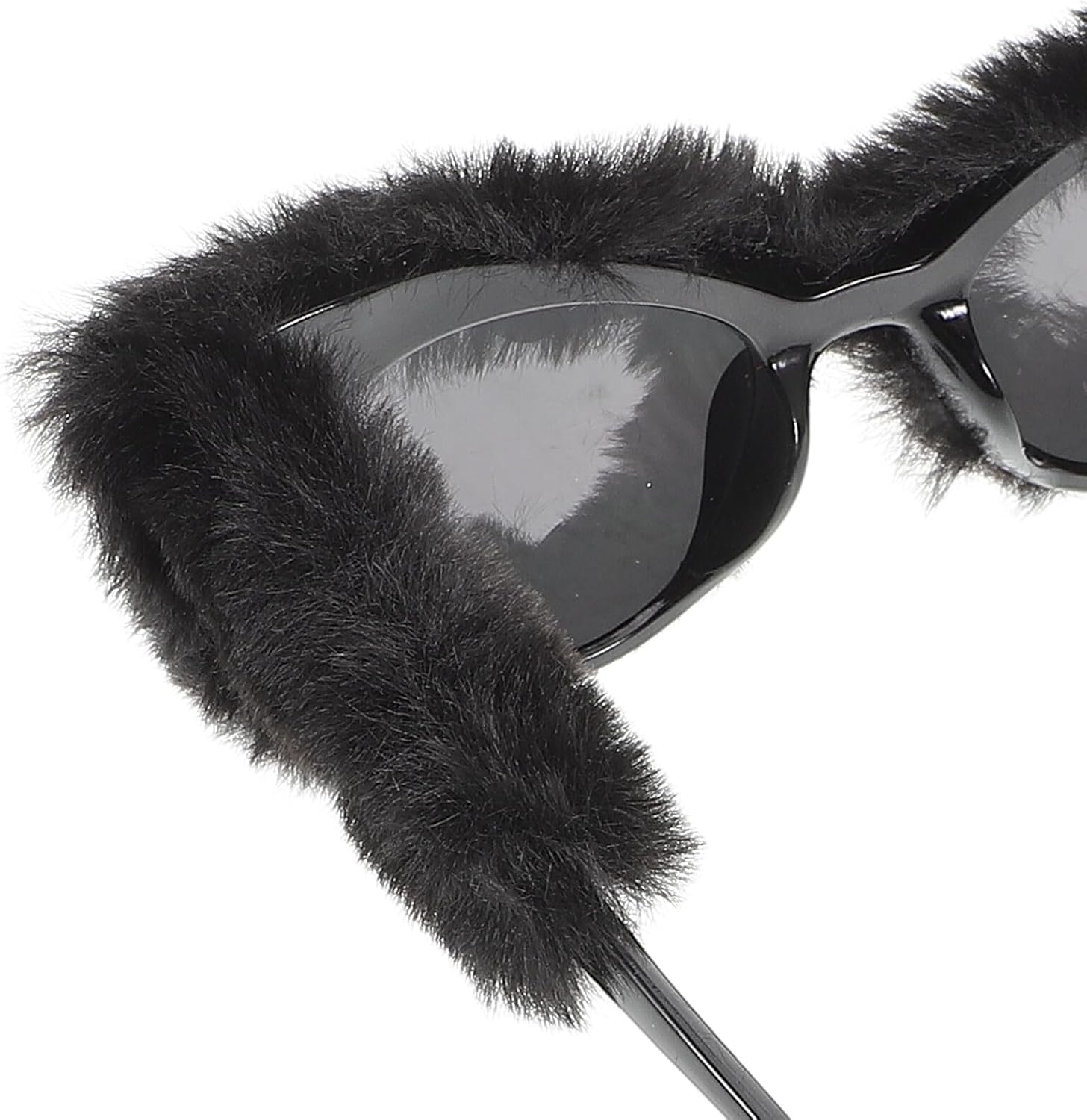 Furry Cat Ear Sunglasses for Women with Rhinestones Black Plush Party Festival Eyewear Fashionable Novelty Sun Glasses