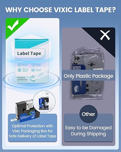 Miniatura 8 de Cinta de repuesto para rotuladora Brother TZe-231, cinta BZ compatible con cinta TZe TZ de 0.472 in 0.47 laminado blanco para Vixic D210S H1100