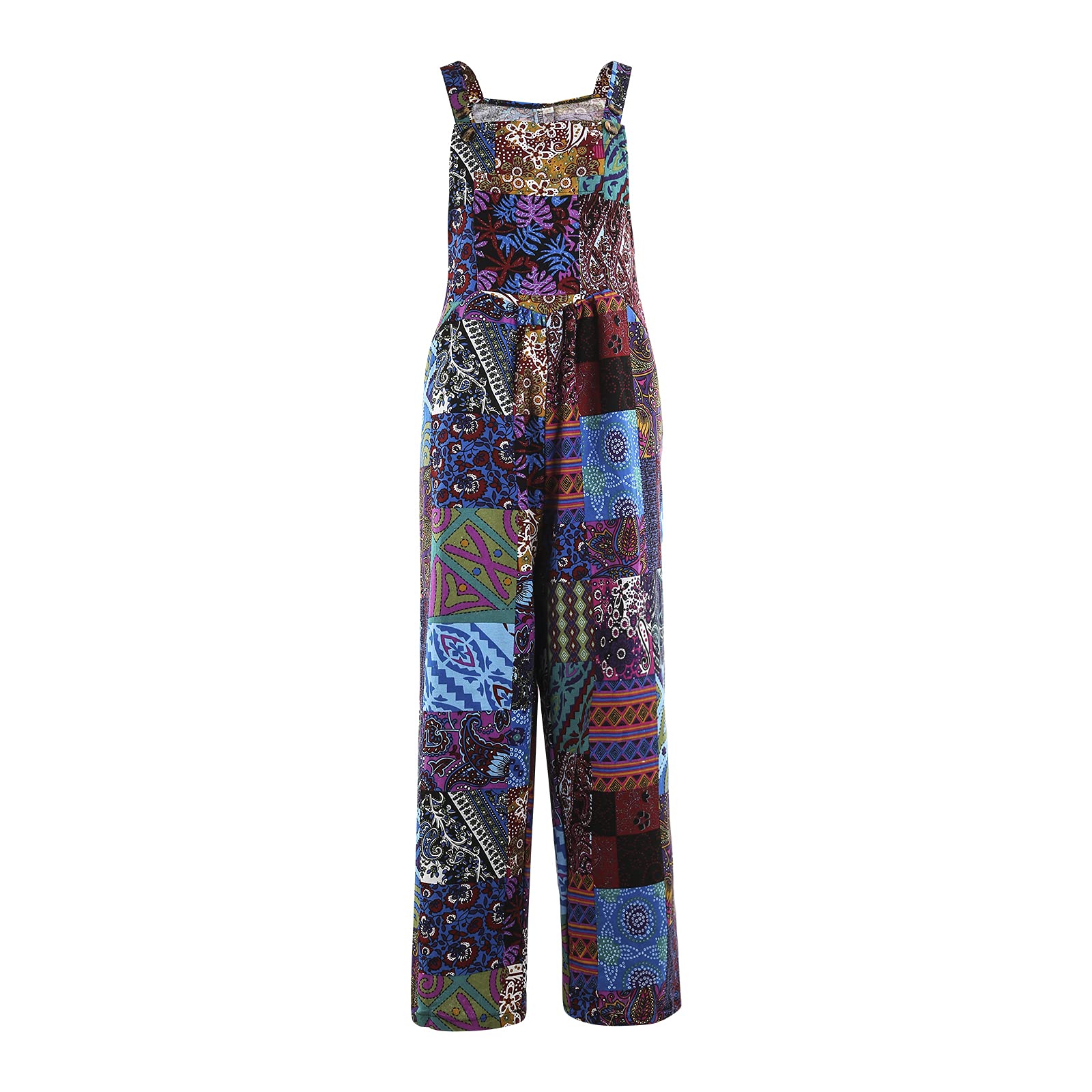 Nicoxijia Overol de verano con doble bolsillo para mujer, de pierna ancha, tirantes sin mangas, floral, pantalones bohemios