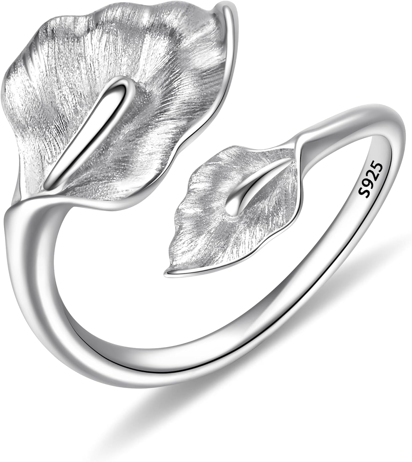 925 Sterling Silver Calla Lily Ring Adjustable Open Ring for Women Flower Stacking Statement Wedding Band Ring for Women Valentine's Jewelry Gifts