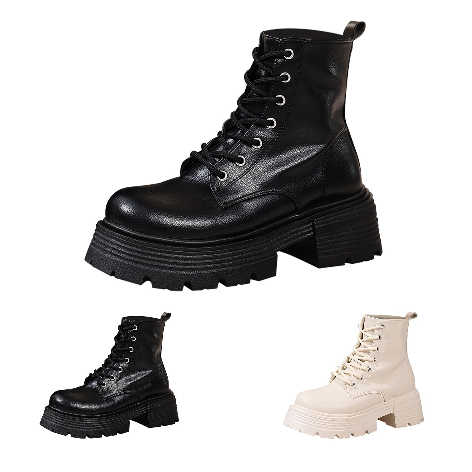 Genérico Botines Mujer Vestir Cordones Plataforma Botas Puntera Redonda Elegantes Zapatos Comodas Ligeros Caminar Bota Informales Antideslizantes Botin para Otoño Invierno Trabajo Paseo y Uso Diario