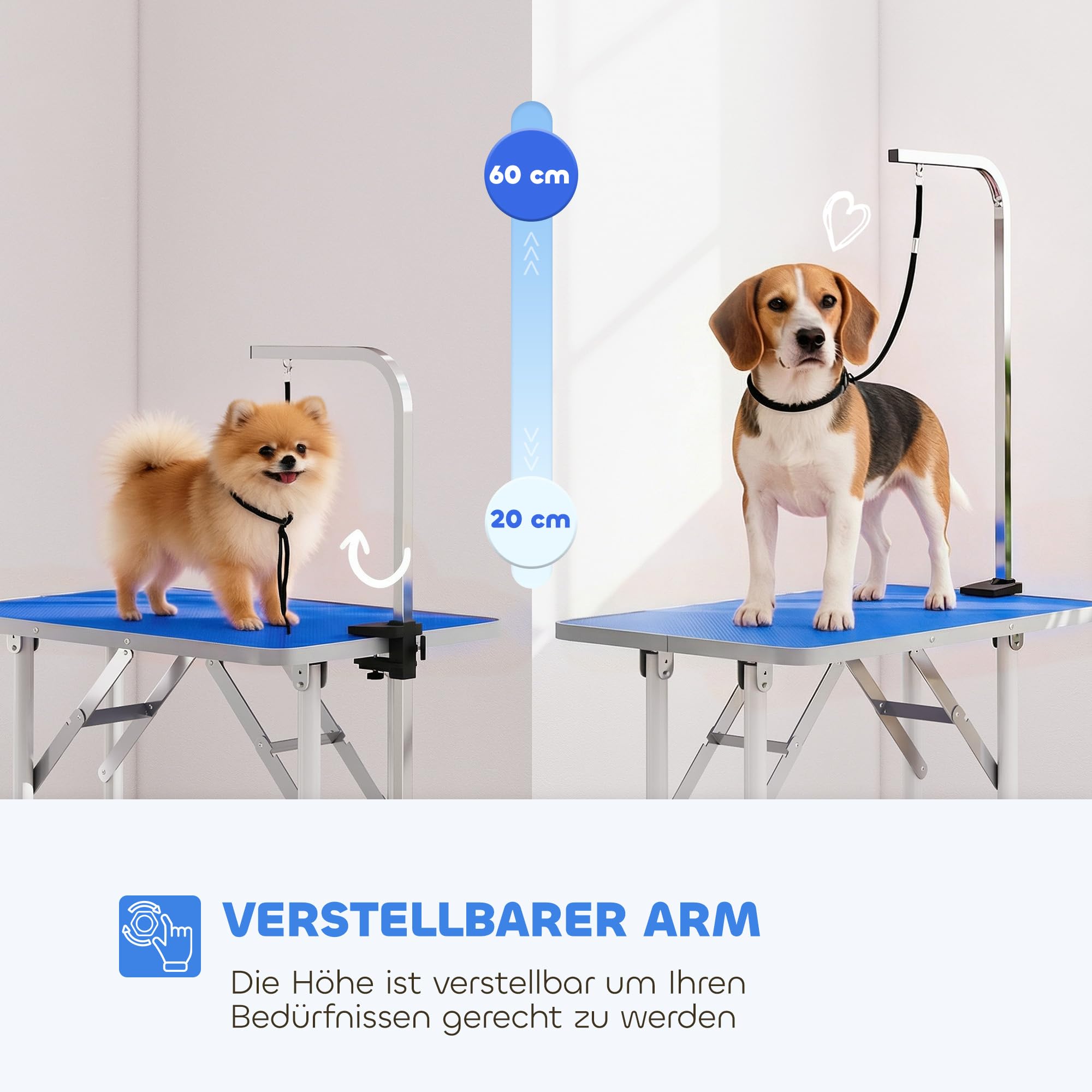 PawHut Trimmtisch für Hunde Hundepflegetisch klappbar höhenverstellbar mit höhenverstellbarem Galgen Schlinge rutschfest Gummiauflage Haustierpflegetisch für Haartrocken 81 x 48,5 x 80 cm Blau