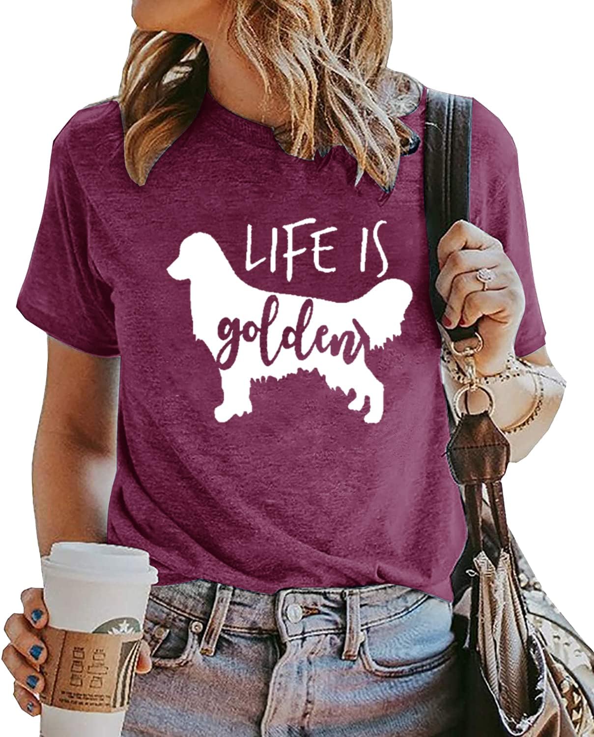 Life is Golden Shirt for Women Cute Dog Mom Graphic Short Sleeve Casual Mama Gifts T-Shirt - Image 2