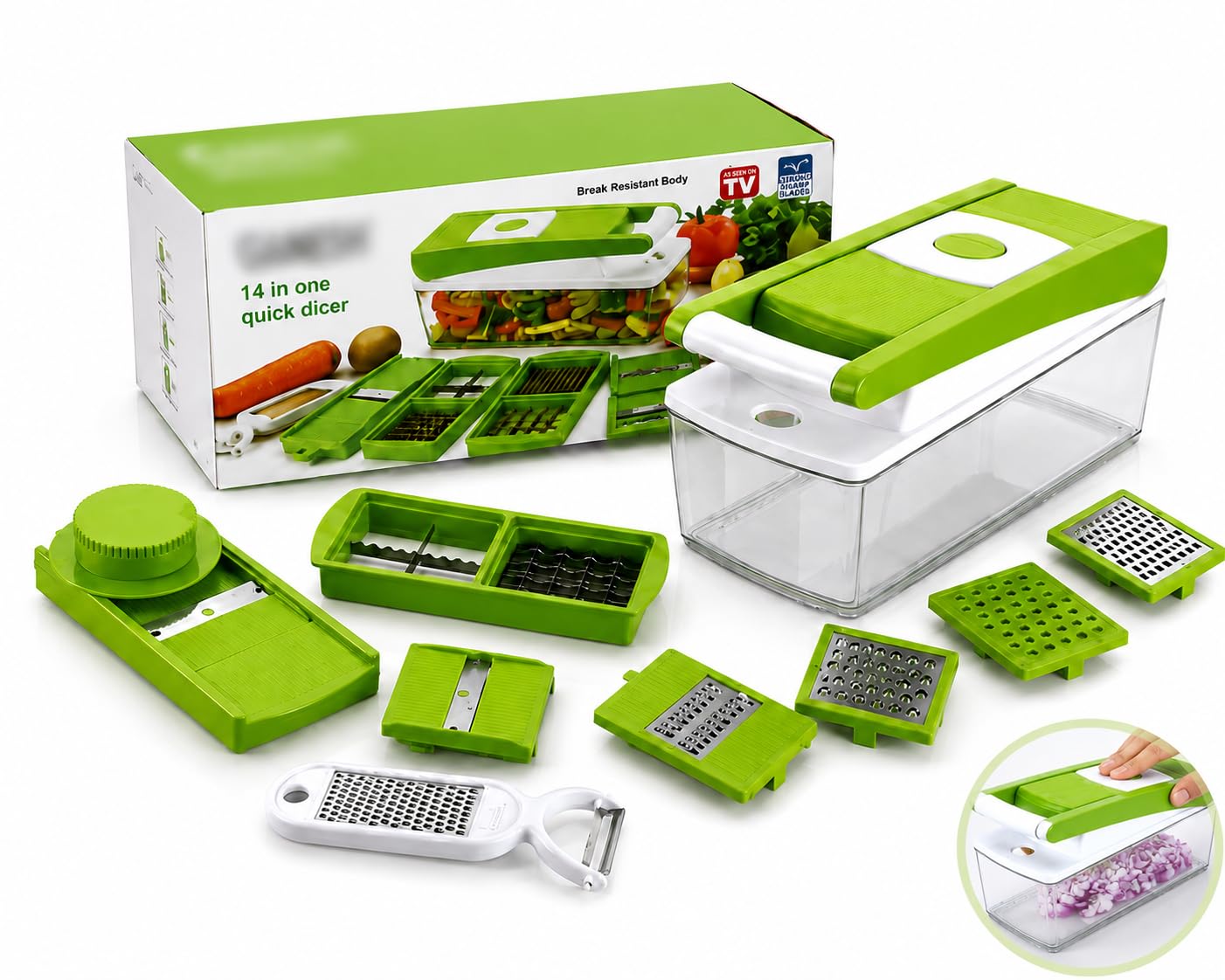 14 in 1 Quick Dicer Vegetable Chopper Slicer | Stainless Steel Blades, Storage Container Included, Grater Attachment, Manual Operation, Easy to Clean-image-10