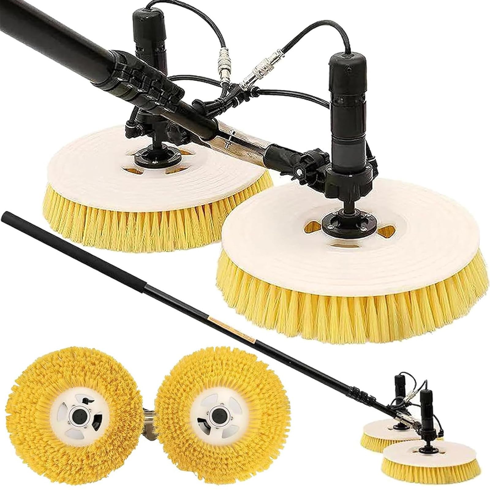 AYCDL Double Head Electric Cleaning Brush with Telescopic Pole for Solar Panels Windows Greenhouses, 3.5m/5.5m/7.5m Pole, 65cm Rotary Brush,7.5m(24.6ft)