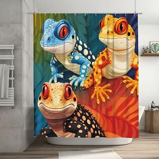 Shower Curtain for Bathroom Lizard Turtle Leopard Gecko Reptile Shower Curtains Polyester Fabric Bathroom Decor Curtain with Hooks 72 X72 Inches
