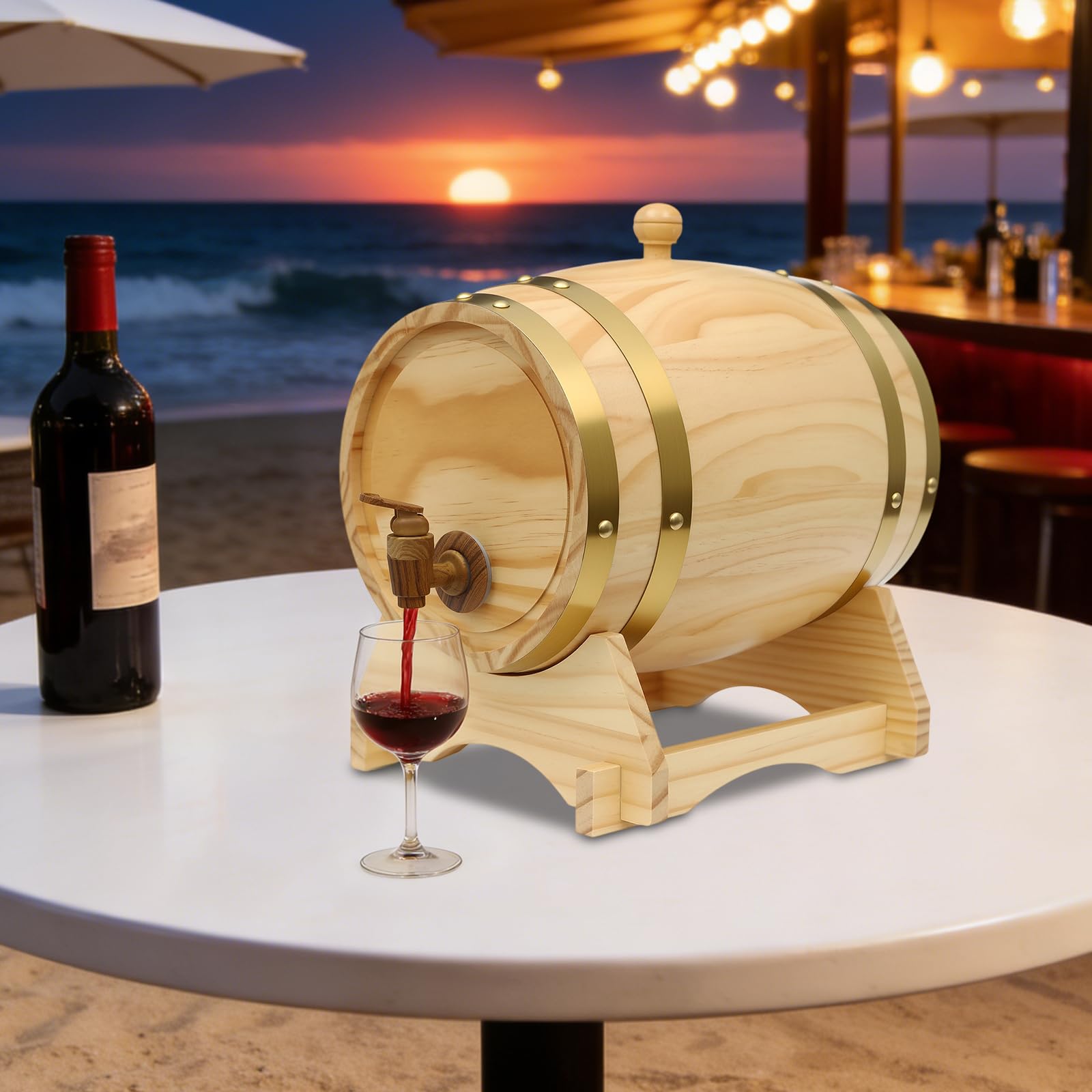 Barril de vino, barril de madera de 3 L/5 L para whisky y vino, con soporte y grifo, barril de madera original de cerveza, barril de whisky para el hogar y el bar para almacenamiento (5 L)