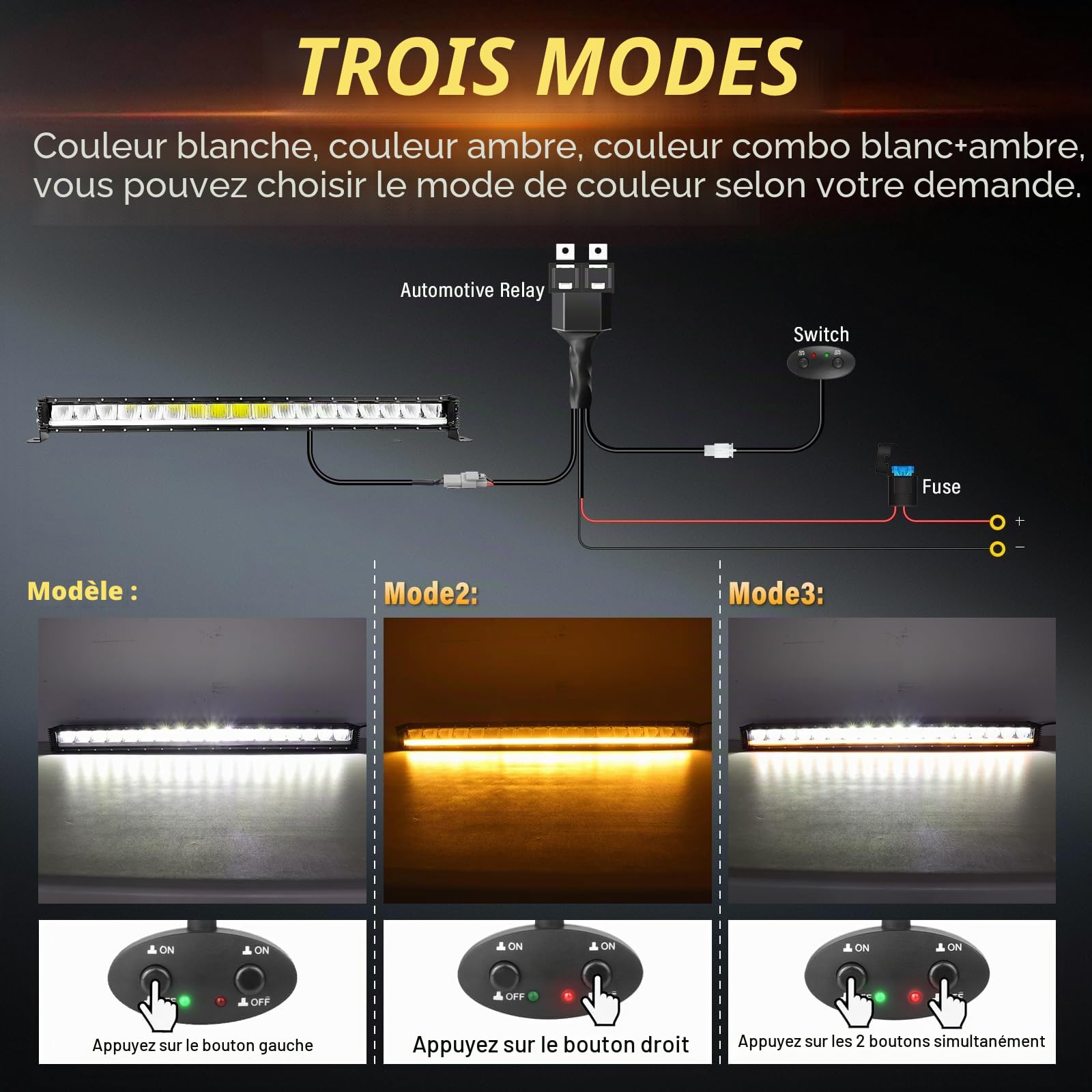 RIGIDON 34 Pouces 87 cm 120W 12000lm Barre de LED 4x4 avec 12V Faisceau kit