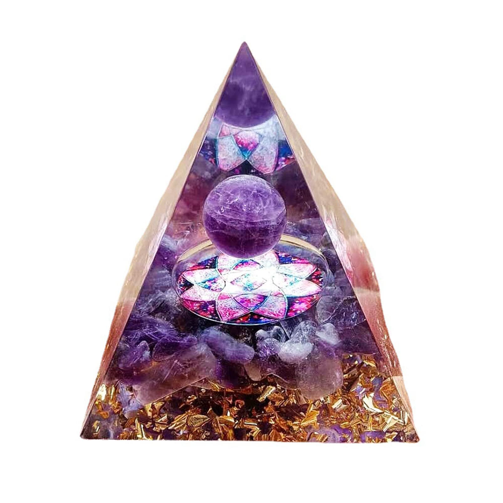MaggideaCrystal Orgone Pyramid Ogan Crystal Energy Tower Nature Reiki Stone Protection Stone Home Office Ornaments Decoration Positive Energy Generator Reiki Chakra Crushed Stone (D)