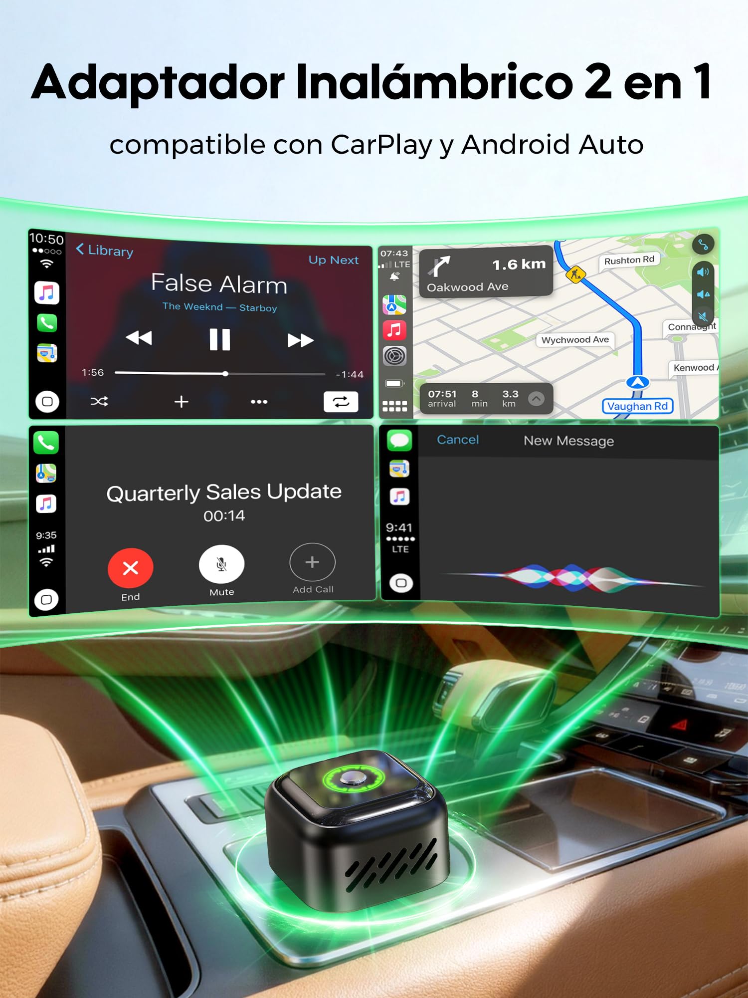 Adaptador CarPlay Inalámbrico Android Auto: Adaptador Inalámbrico 2 en 1 para CarPlay y Android Auto con USB/Tipo-C Plug & Play Convierte Cableado a Inalámbrico Compatible con iOS 10+ y Android 11+