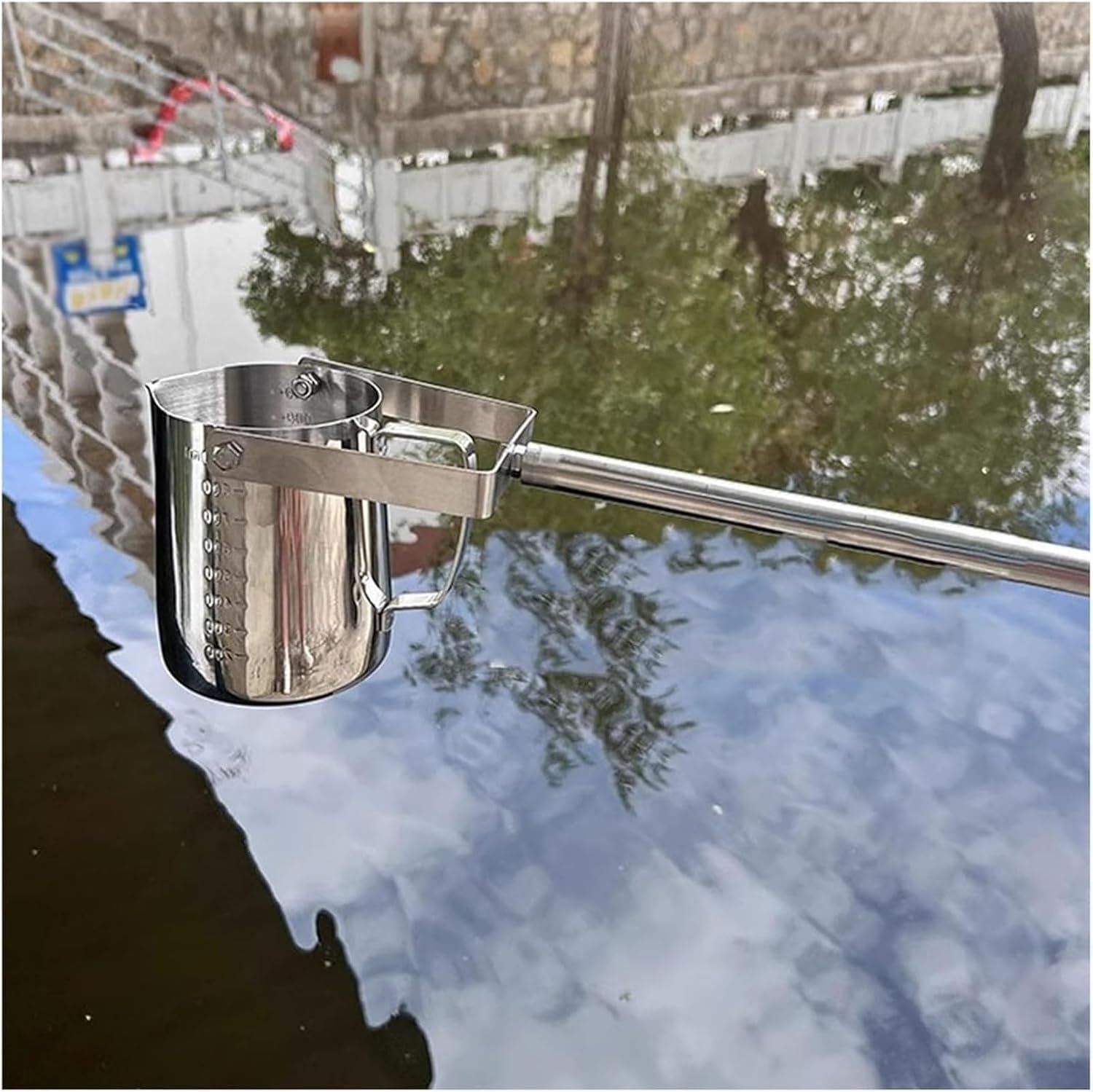 Tige de prélèvement en Acier Inoxydable Cuillère d'échantillonnage d'eau télescopique en Acier Inoxydable, Tasse graduée, échantillonneur Portable à Long Manche(500ml,0.98-2.5m/3.2-8.2ft)