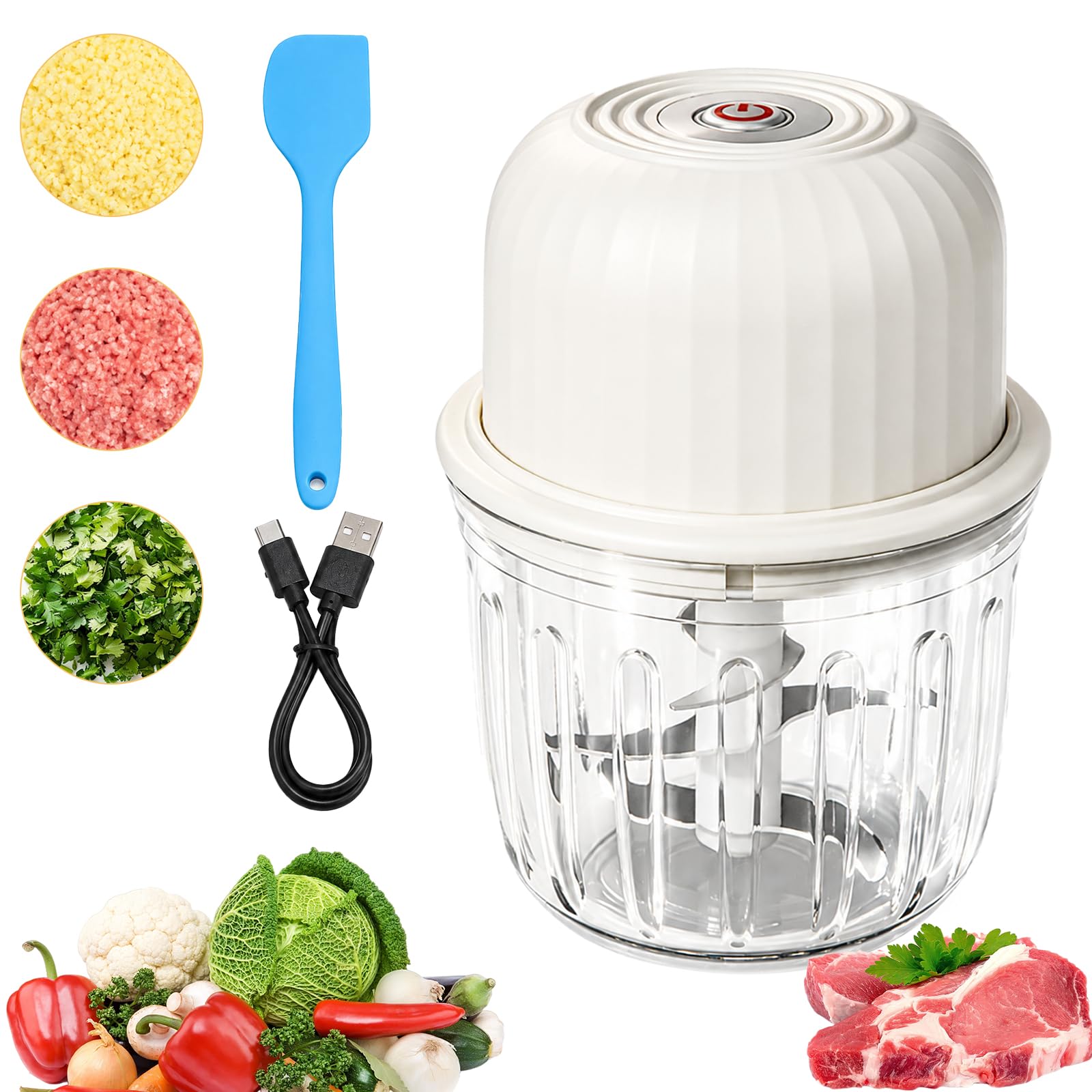Cordless Mini Chopper Food Processor, 350ml Electric Garlic Crusher