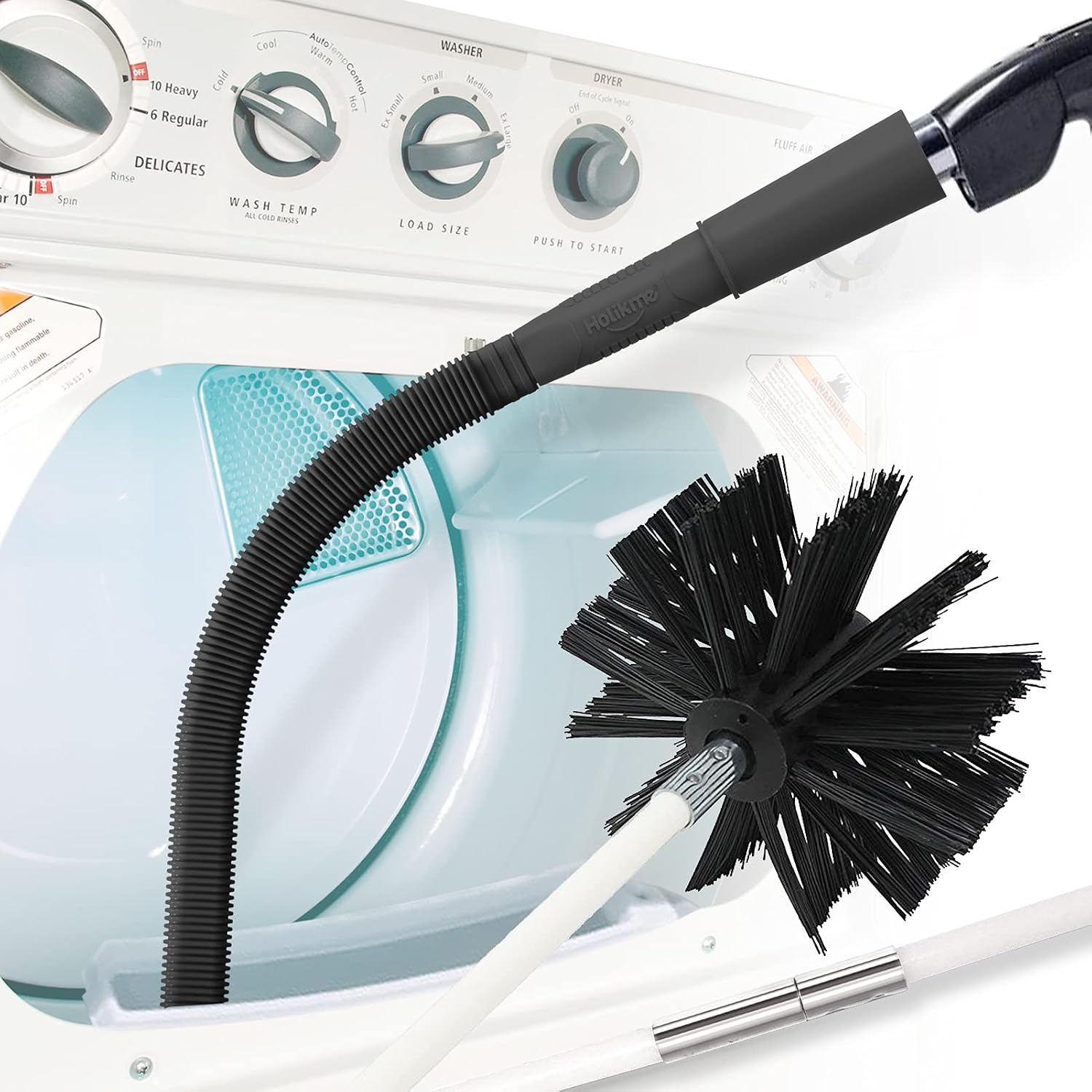 Holikme Dryer Vent Cleaner Kit, Dryer Lint Vacuum Attachment & 15 Feet Dryer Vent Cleaning Brush, Lint Remover, Black
