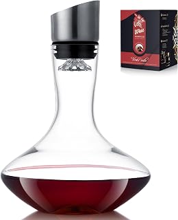 VnoPerito Hand-Blown Lead-Free Crystal Wine Decanter with Built-in Aerator Filter Pourer - 1200ml Red Wine Carafe Gift