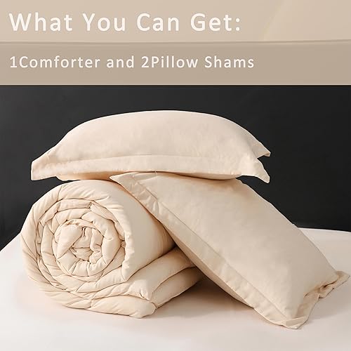 Miniatura 5 de DOWNCOOL Juego de edredón tamaño King, juego de edredón beige de 3 piezas, juego de ropa de cama King para todas las estaciones, juego de cama