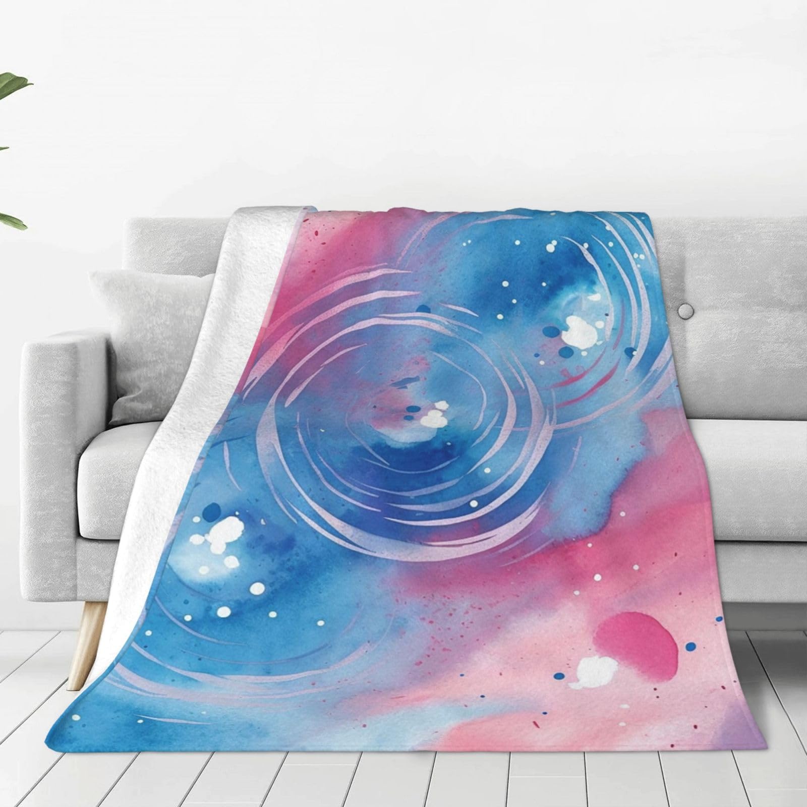 Blue Swirl Watercolor Throw Blanket for Couch, Plush Fuzzy Soft Flannel Blankets and Throws for Sofa, 80"x60" Bed Blankets for Travel Camping Chair, All Season Warm Fleece Blanket