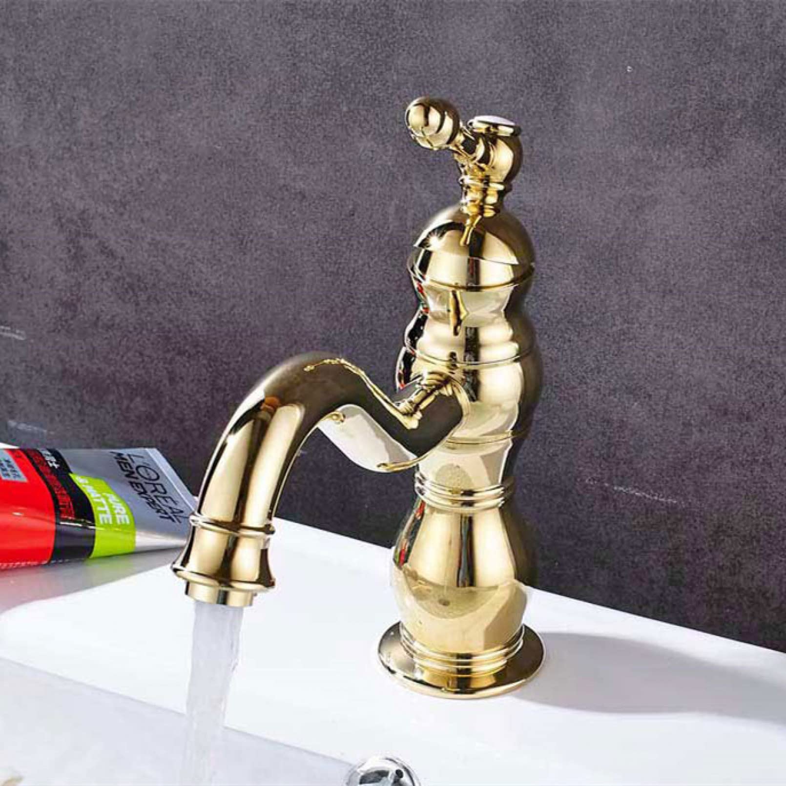 Itnxvkges Brushed Nickel Bathroom Basin Sink Faucet Deck Mount Single Handle Swivel Spout Washing Basin Taps Antique Bras Basin Mixer Tap
