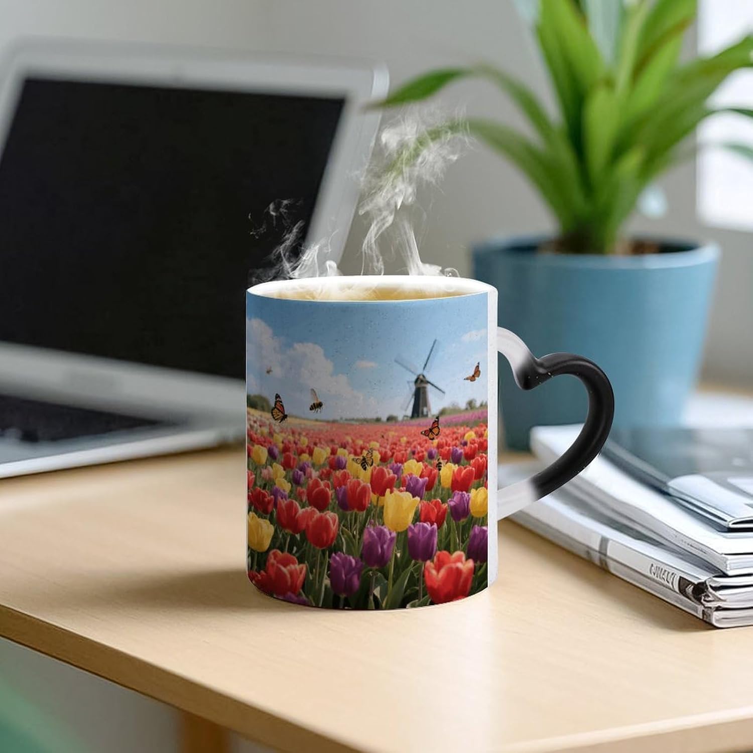 Color Changing Mug, Novelty Coffee Magic Cup, Tulip Field image 5