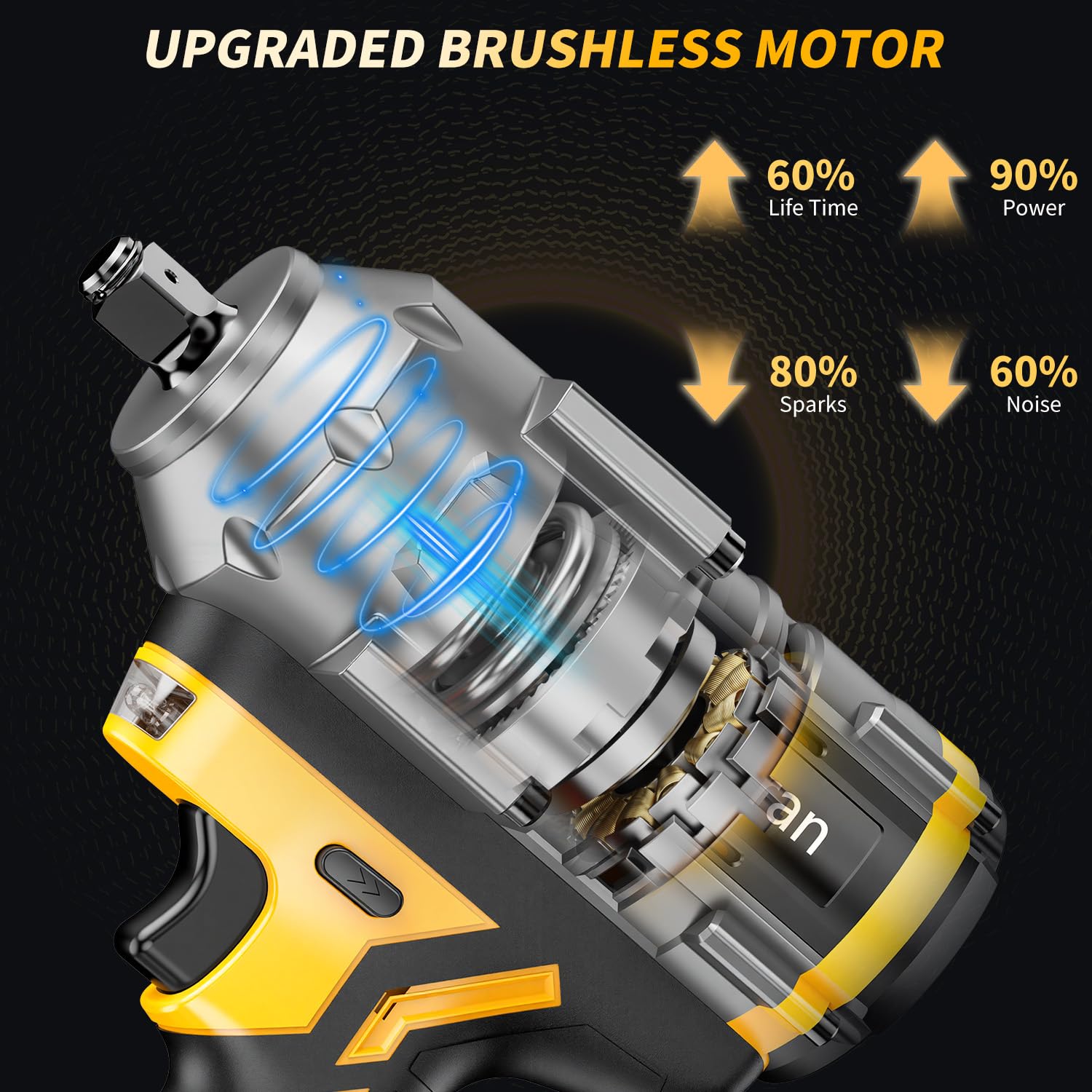 Llave de impacto inalámbrica de 1/2 para batería Dewalt de 20 V, 1500 Nm/1106 pies de libra, destornillador de impacto sin escobillas, herramienta de pistola de impacto de 4 velocidades, 2100 RPM de