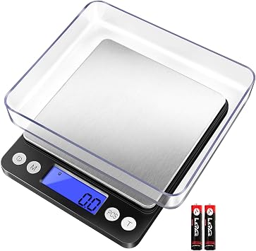 Fuzion Small Gram Scale 3000g, Digital Kitchen Food Scale, Gram and Ounce | 0.1g Accuracy, 6 Modes, 2 Trays Included, LCD Display, Tare, Piece Counting, For Food, Coffee, Cooking, Herb, Reptiles, Coins