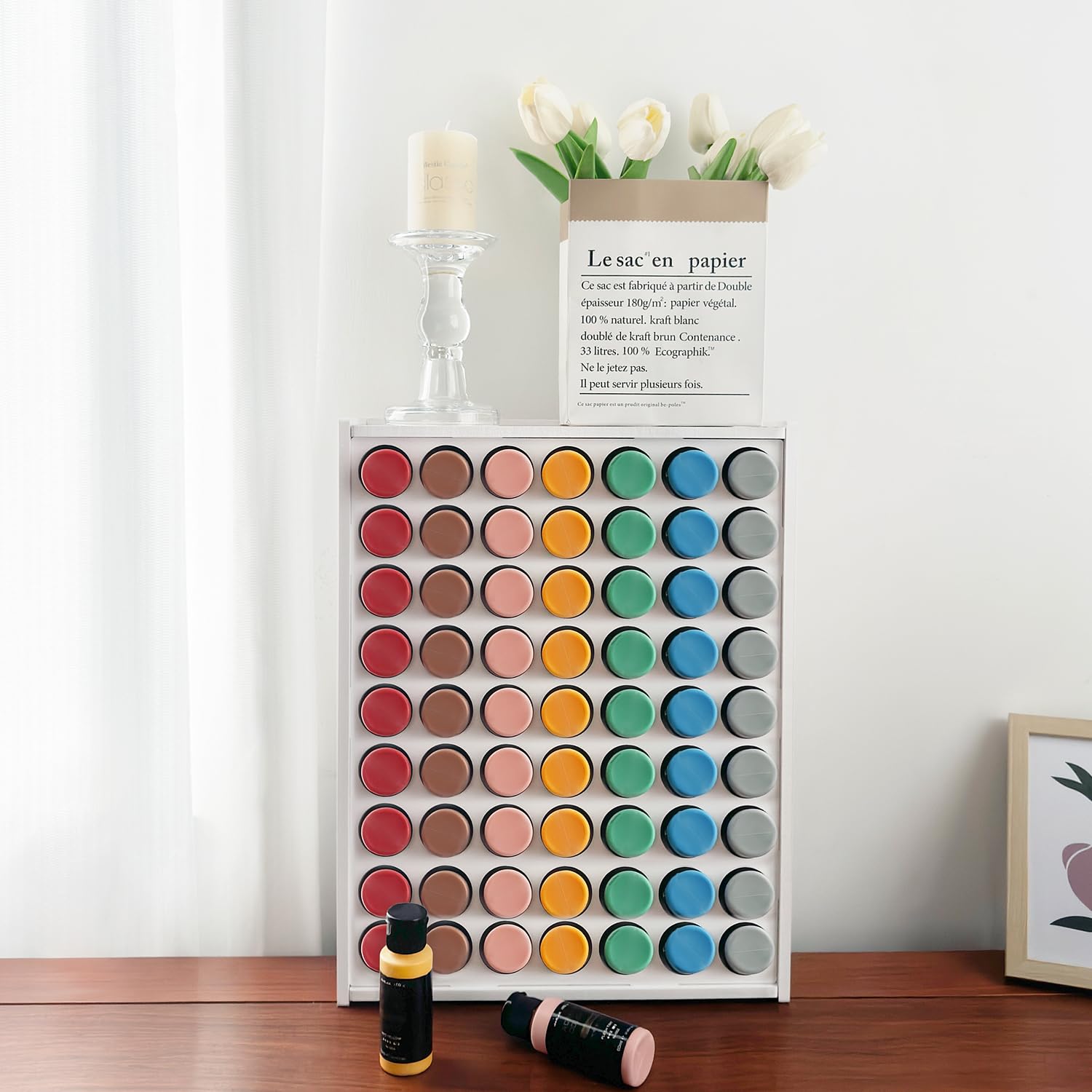 Organizador de pintura, organizador de pintura acrílica, 2 unidades de 63 agujeros, organizador de almacenamiento de pintura para manualidades, almacenamiento de manualidades y almacenamiento