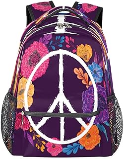 Mochilas para adolescentes meninas meninos sinal de paz flor mochila de viagem para mulheres homens bolsas de livros mochilas universitárias para escola, trabalho laptop mochilas resistentes à água mochila para caminhadas, Multicor, Medium