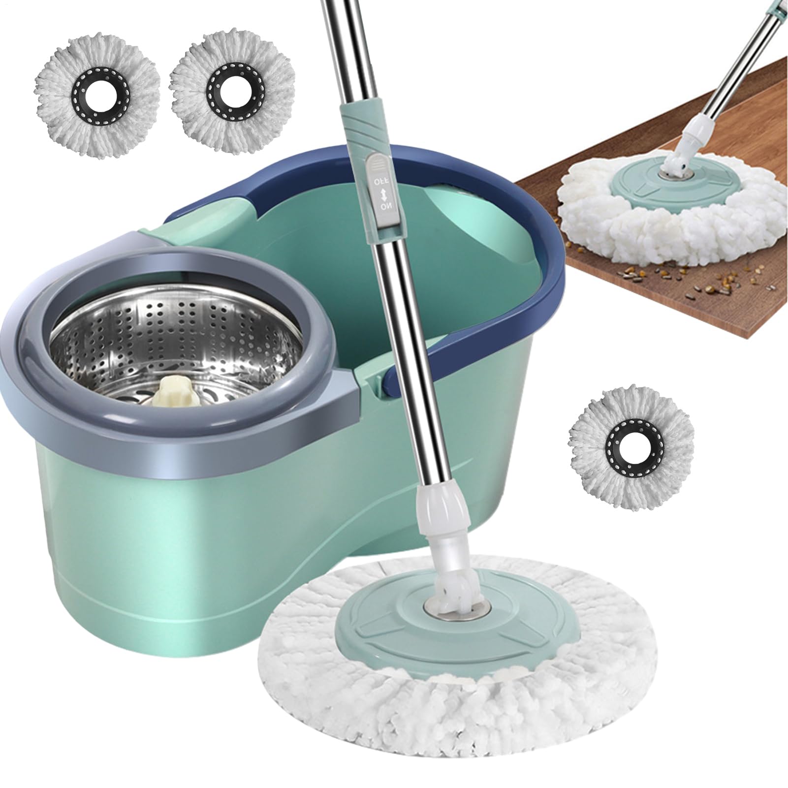 Trapeador De Limpieza Giratorio, Fregona Rotativa para Fregona Giratoria | Automática, Trapeadores Sin Esfuerzo con Cabezal Desmontable para Cocina, Balcón