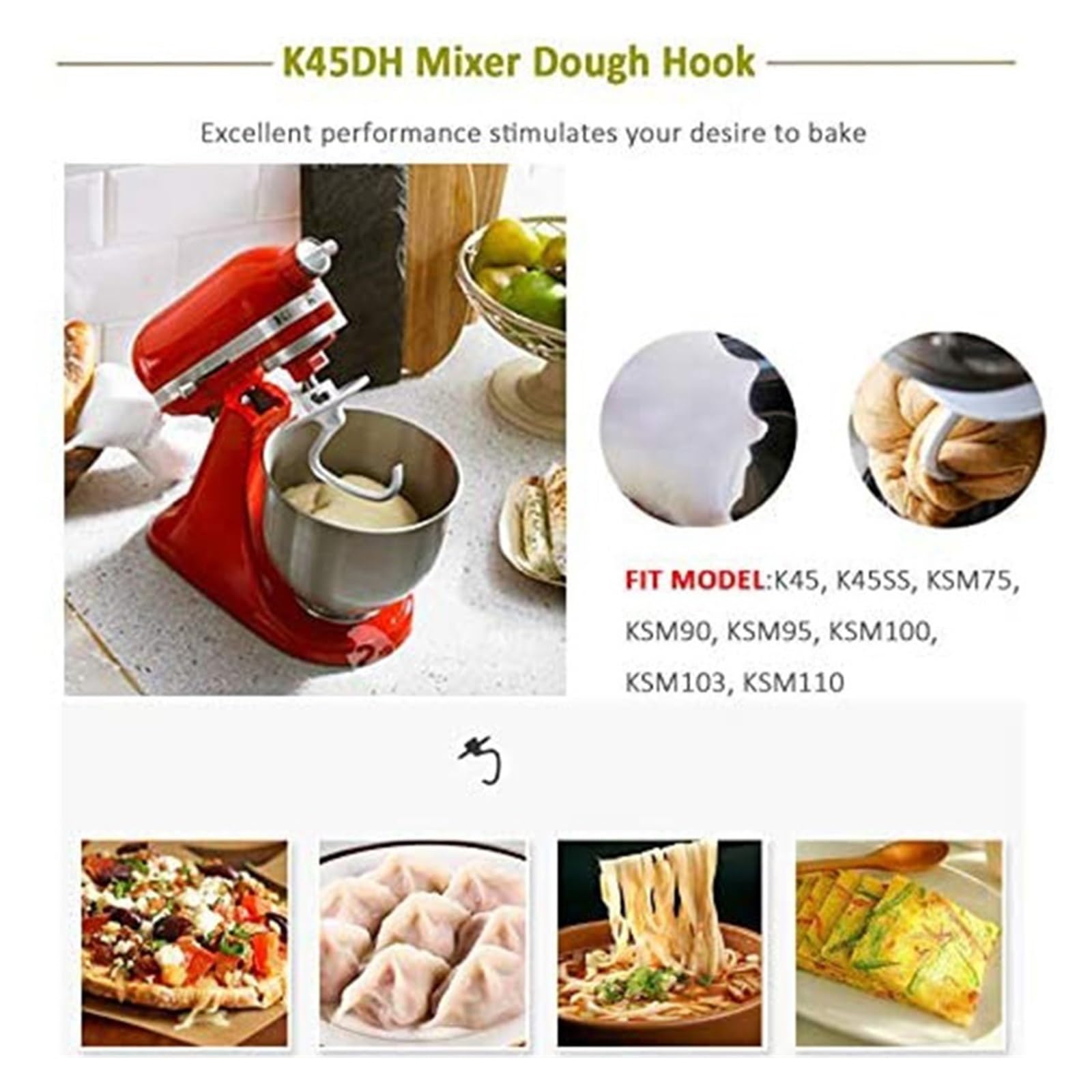 NieKe Repuestos for batidores, Accesorios for mezcladores de Repuesto for electrodomésticos de Cocina, compatibles con Gancho for Masa Kitchenaid K45HD