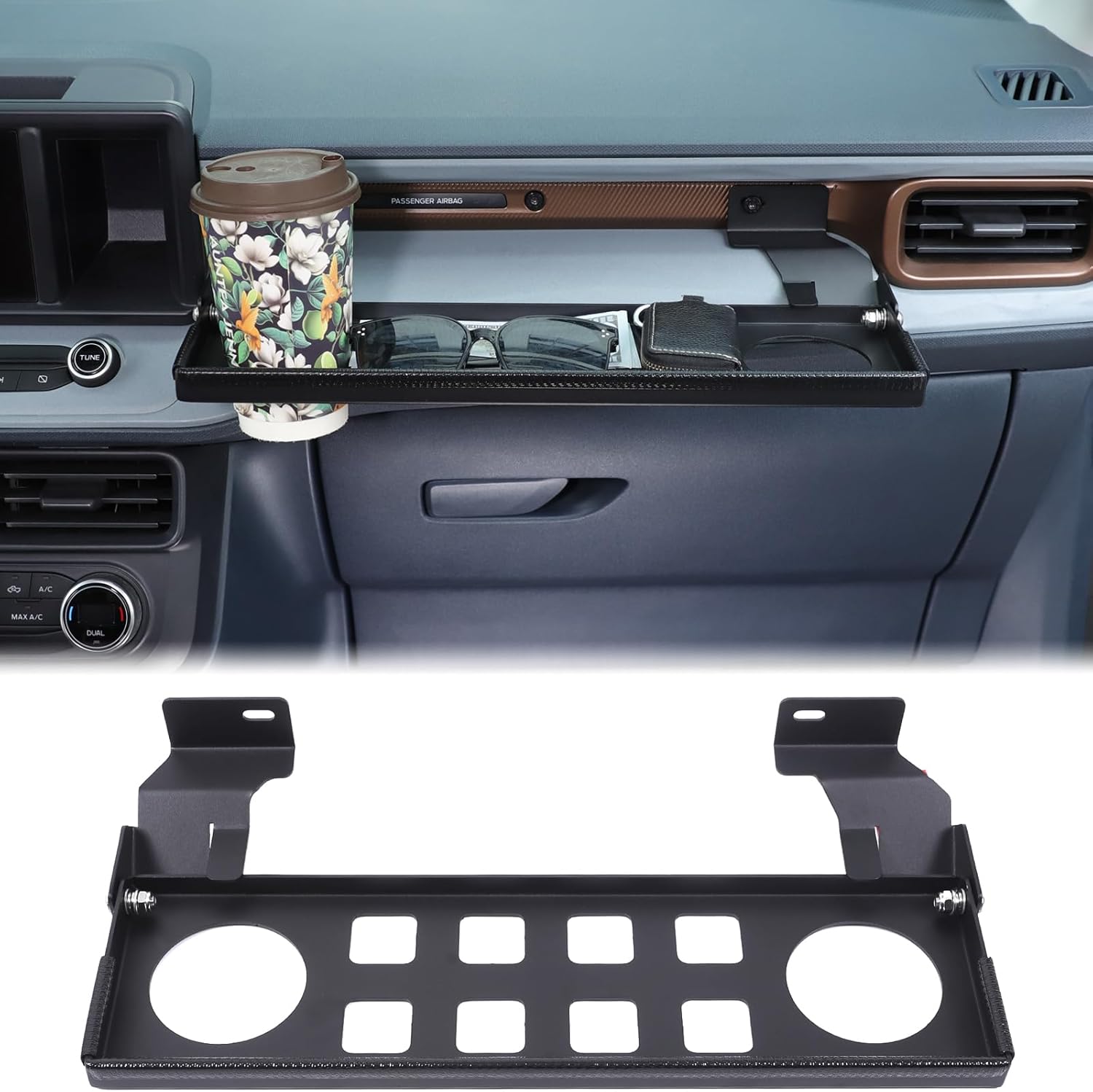 Car Passenger Storage Tray Organizer Compatible with Ford Maverick 2022-2025 Center Console Dash Co-Pilot Multifunctional Storage Rack Shelf Panel Foldable Mount Bracket Expansion Baffle Accessories