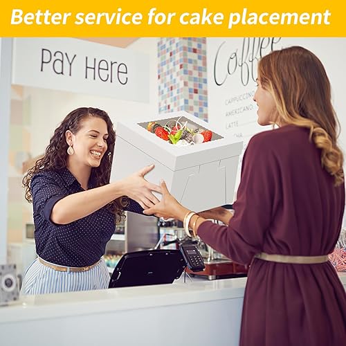 Miniatura 4 de WINKIO Paquete de 4 cajas para pasteles, contenedor desechable de transporte de pasteles, cajas blancas para panadería con ventana grande, para