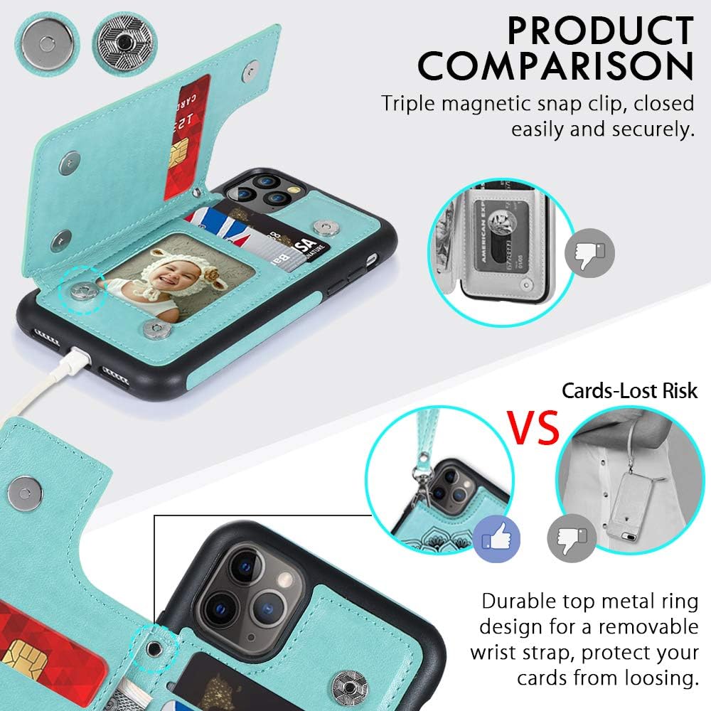 CASEOWL iPhone 11 Pro Max Case,Wallet Case with Card Holder,RFID Blocking,Kick Stand,Wrist Strap,Fit Magnetic Car Mount,Mandala Embossed Leather Back Flip Cover Case for iPhone 11 Pro Max(2019),Green