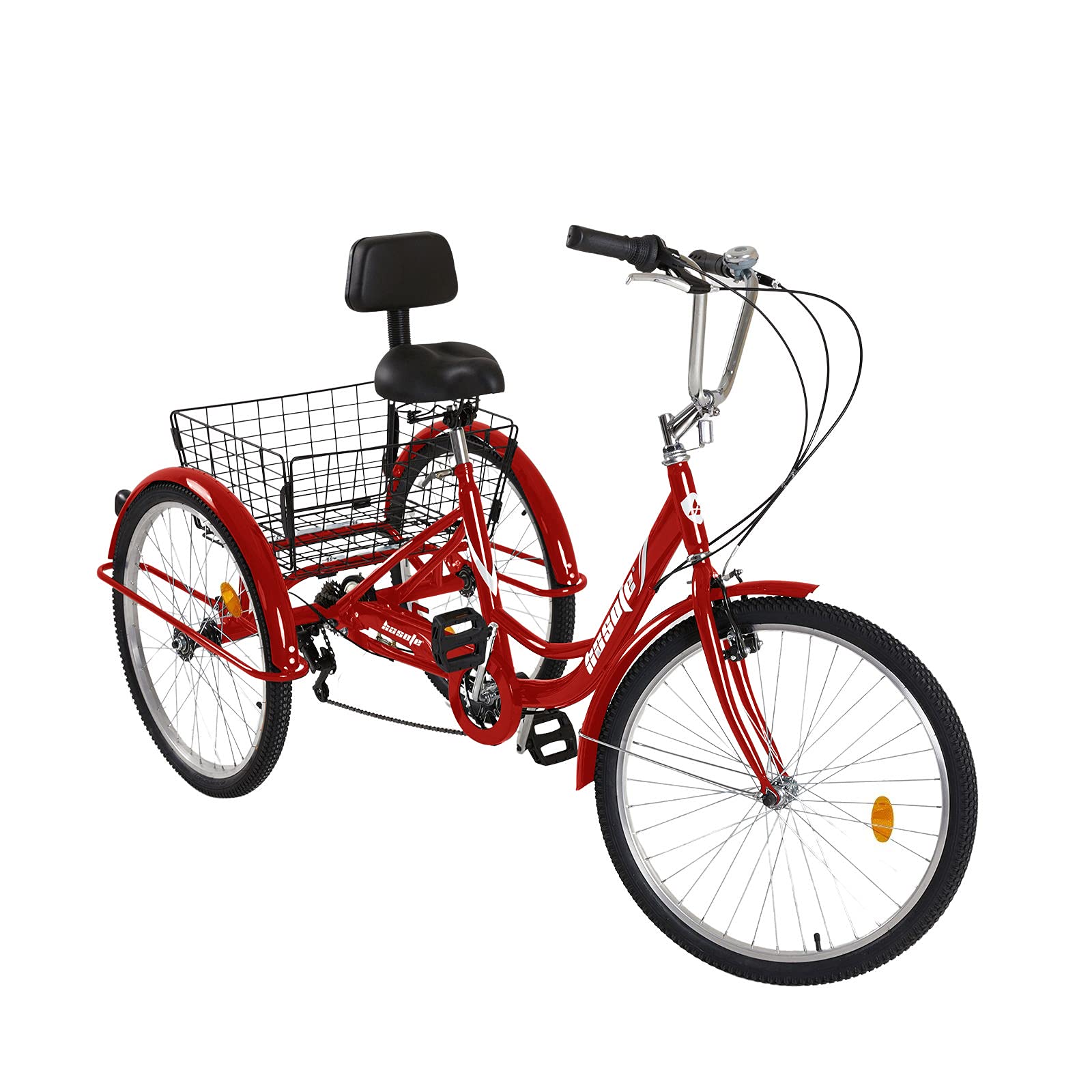 hosote Adult Tricycle, 24 inch Three Wheels Cruiser Bike, Shimano 7 Speed Trikes Three Wheel