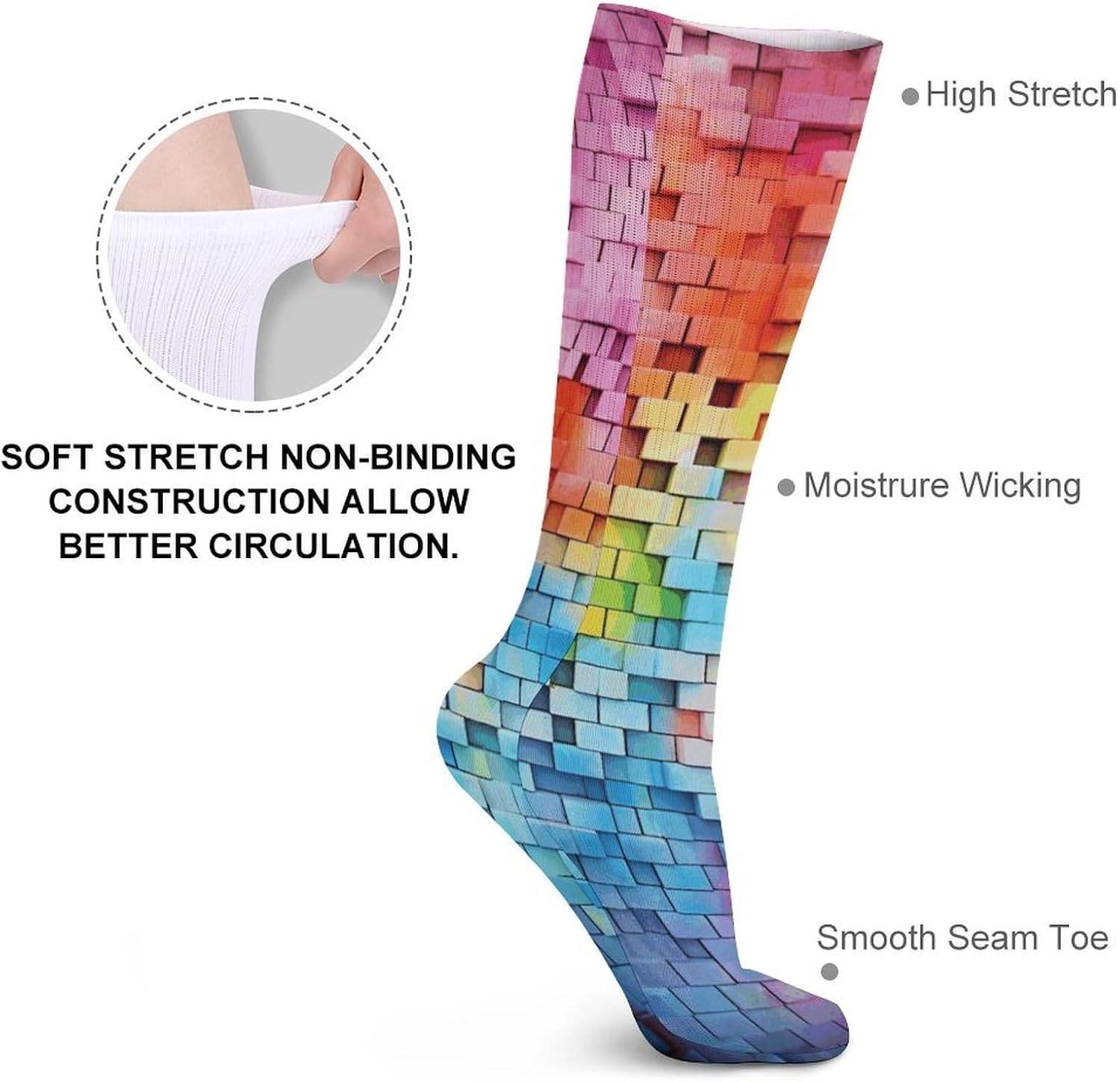 Colorful Wall Crew Socks Cozy Casual Calf Socks Lightweight Long Work Sock Breathable Athletic Sock for Hiking Sports Running 5 Pairs